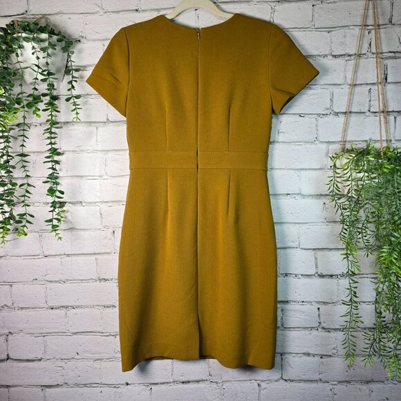 ANN TAYLOR DARK MUSTARD YELLOW SHORT SLEEVE SHEATH DRESS LINED SIZE 0 NWOT - Picture 6 of 6